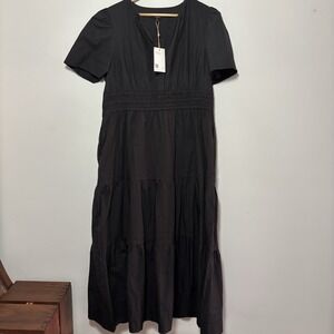 Quince Women 100% Organic Cotton Poplin Tiered Maxi Dress Black XL NWT Minimal